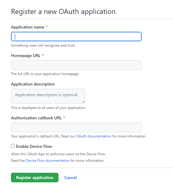 github new oauth app