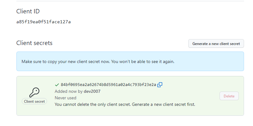 github oauth app client secert